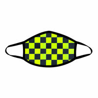 Neon green and black checkered face mask shown on a clean background