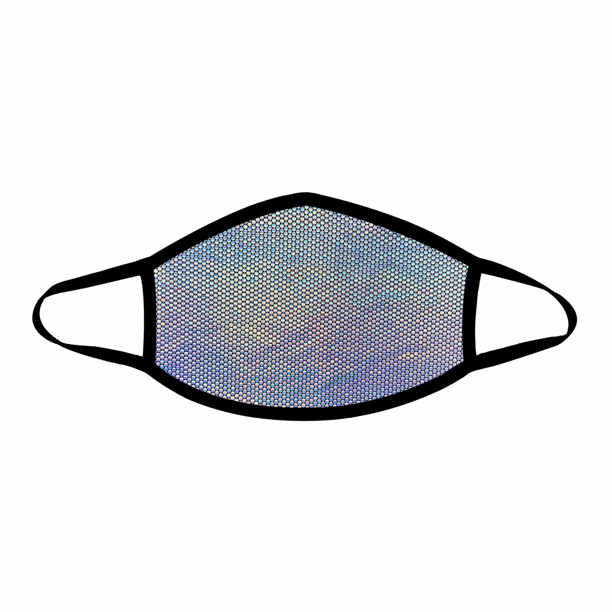 Silver holographic disco face mask shown on a clean background