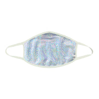 Pure white holographic face mask shown on a clean background