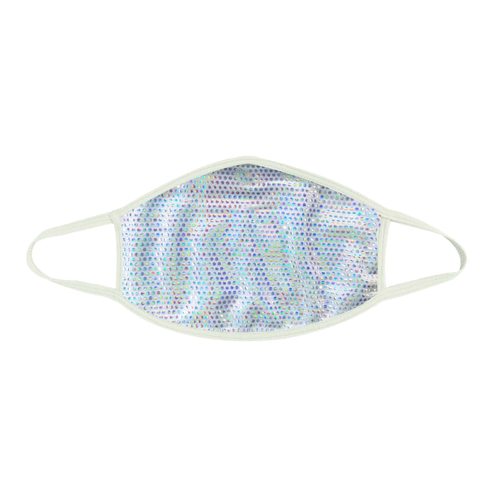 Pure white holographic face mask shown on a clean background