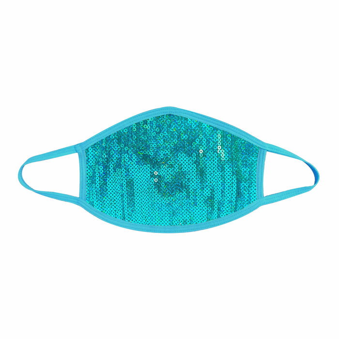 Turquoise blue sequin sparkle face mask with a mermaid festival shimmer