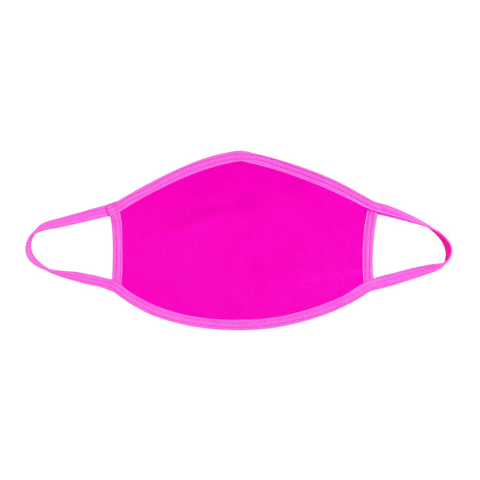 Front view of neon pink blacklight face mask with the full design visible