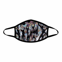 Silver holographic flame face mask for a cyberpunk disco night