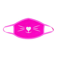 Neon pink face mask with white glitter kitty whiskers shown on a clean background