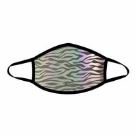 Front view of black reflective face mask with neon zebra stripes with the full design visible
