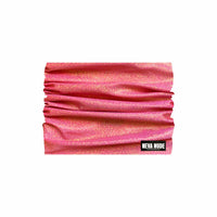 Alternate view of the coral pink iridescent neck gaiter for rose garden festivals
