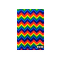 Psychedelic rainbow blacklight neck gaiter shown on its own with trippy swirls