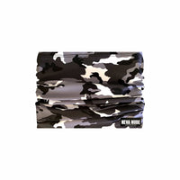 Alternate view of the black and grey camouflage neck gaiter with blacklight detail