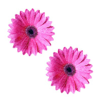 Pink and white daisy flower nipple covers with velvet texture and glitter