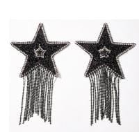 A Star Is Born Black Jewel Crystal Tassel Star Reusable Silicone Nipple Cover Pasties