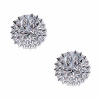Silver metallic stud reusable nipple pasties, showing the color, finish and shape of the design