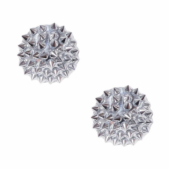 Silver metallic stud reusable nipple pasties, showing the color, finish and shape of the design