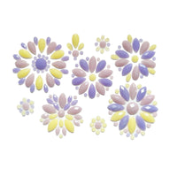 Multicolor crystal flower jewel body sticker, showing the color, finish and shape of the design