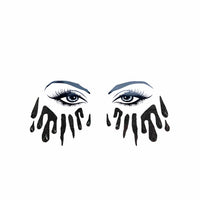 Black glitter blood tears face sticker, showing the color, finish and shape of the design