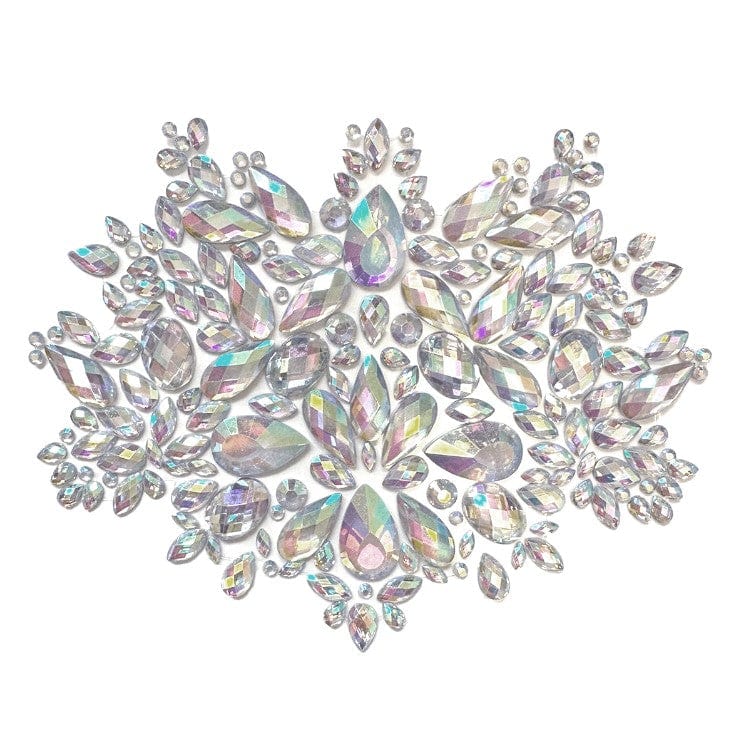 Iridescent crystal big jewel body sticker, showing the color, finish and shape of the design