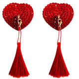 Forever Yours Red Heart Crystal Tassel Reusable Silicone Nipple Cover Pasties