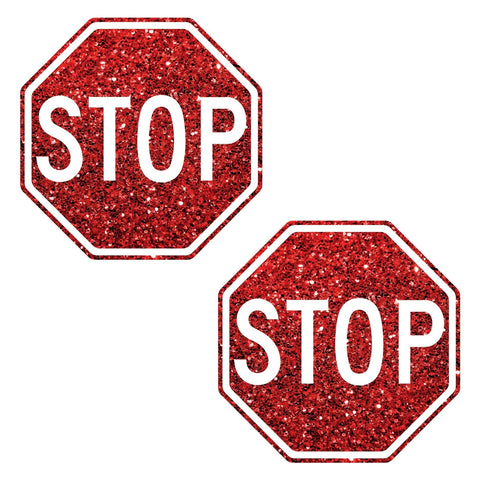 STOP Red Glitter Large Nipple Cover Pasties