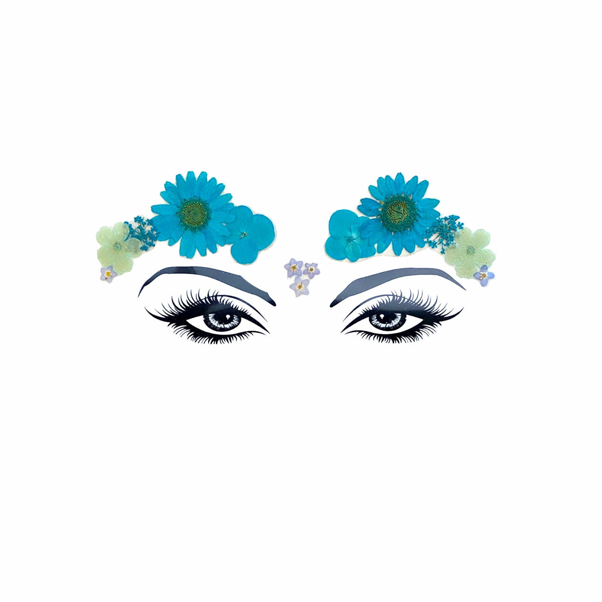 Blue and white real pressed flower face stickers for a spring festival
