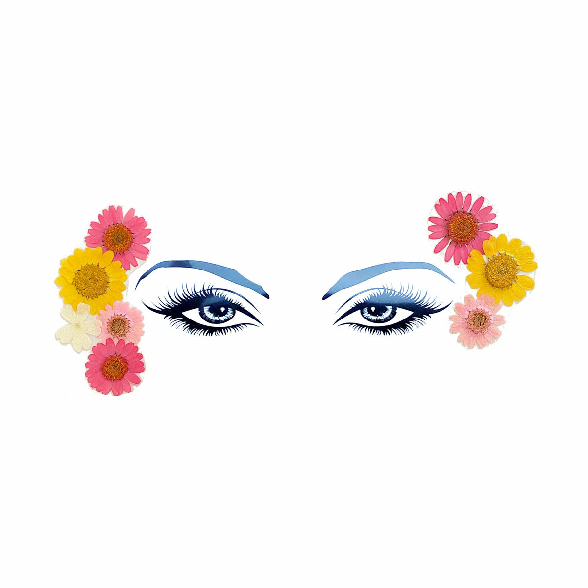 Yellow and pink real pressed flower face stickers for a desert festival