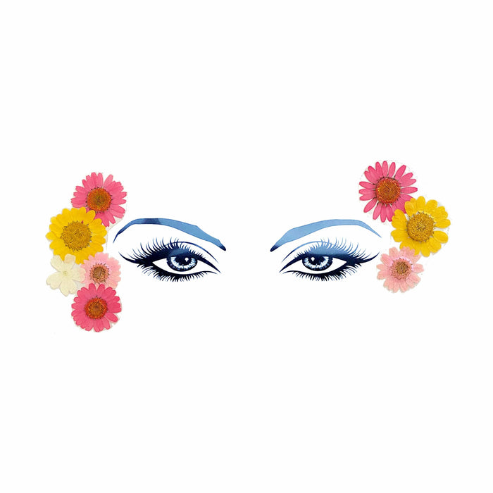 Yellow and pink real pressed flower face stickers for a desert festival