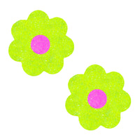 image showing Super Sparkle Lemon Lime Glitter Blacklight Petal Nipple Cover Pasties