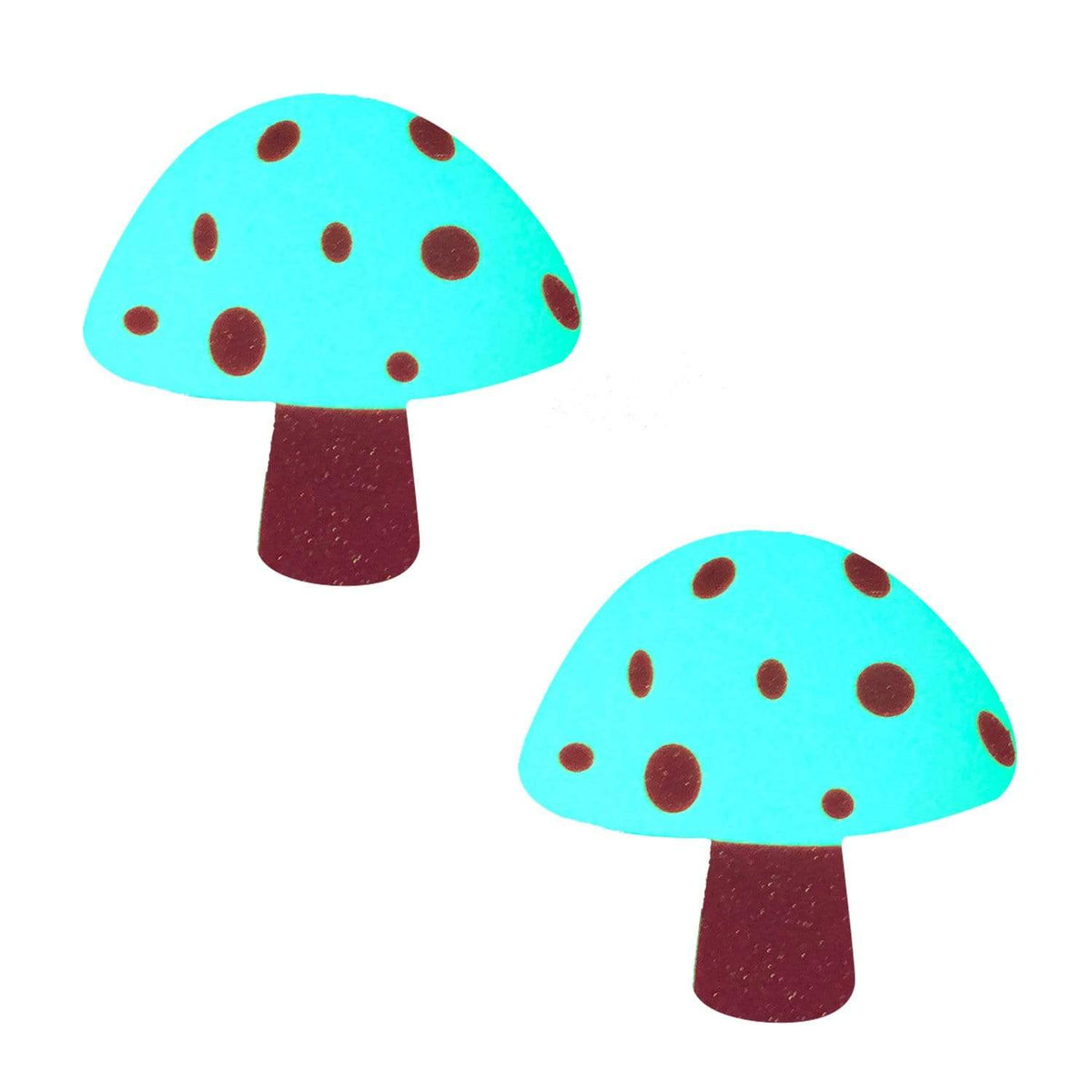 Green glitter glow shroom nipple pasties with a trippy mushroom shape