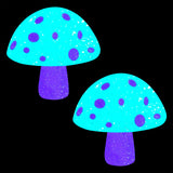 Alice Down The Rabbit Hole Super Blacklight Pink and White Glitter Shroom Nipple Cover Pasties
