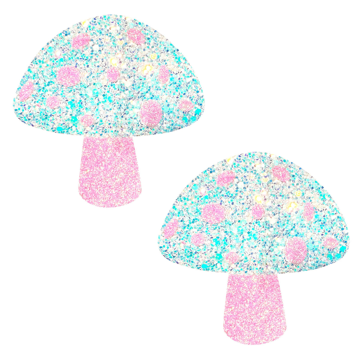 Alice Down The Rabbit Hole Super Blacklight Pink and White Glitter Shroom Nipple Cover Pasties