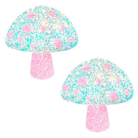 Alice Down The Rabbit Hole Super Blacklight Pink and White Glitter Shroom Nipple Cover Pasties
