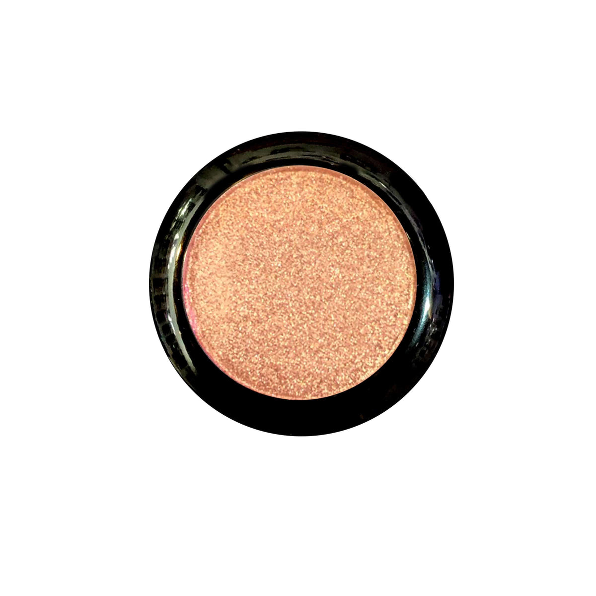 Bronze gold glitter pressed pigment eyeshadow shown alone, with a warm peach shimmer