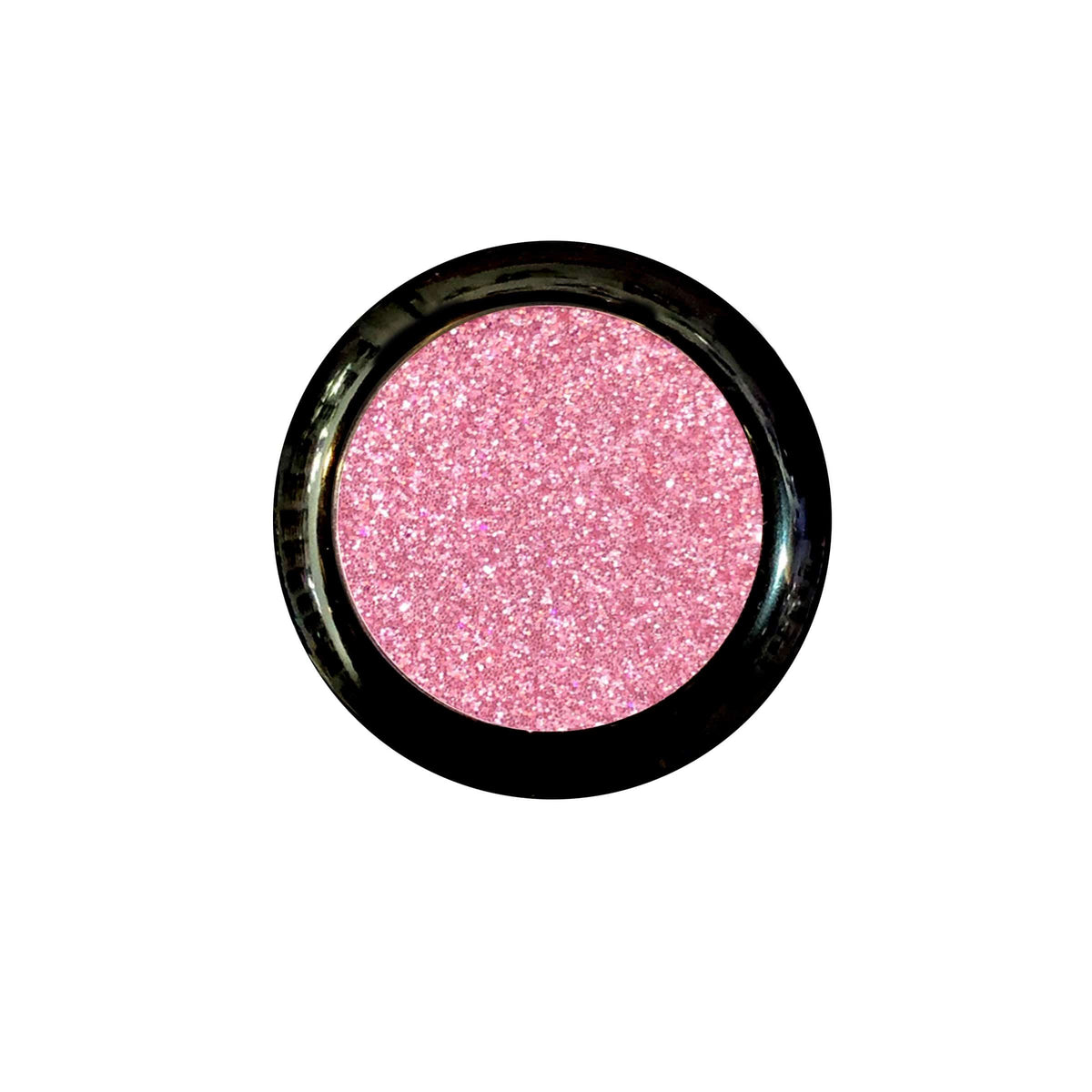 Baby pink glitter pressed pigment eyeshadow shown alone, with a sparkly glitter finish