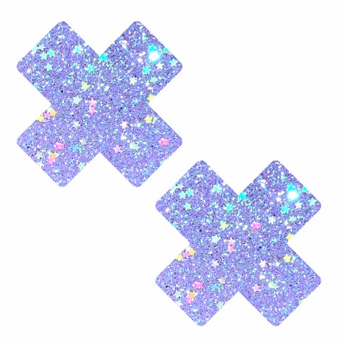 Purple Cotton Candy Blacklight Glitter X Nipple Cover Pasties