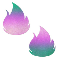 Rainbow reflective flame nipple pasties in grey that flashes multicolor under light