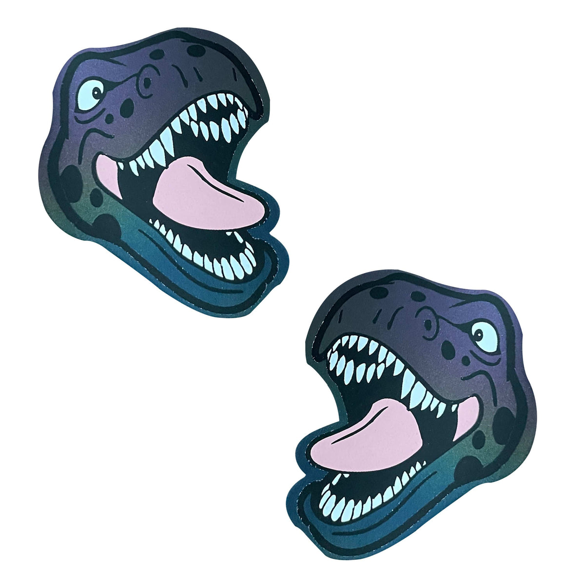 Standalone product shot of the rainbow reflective t rex nipple pasties