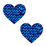 Blue Sequin Velvet Crush I Heart U Pasties, Heart Nipple Pasties - NevaNude