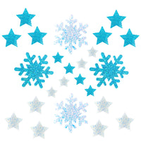 Product shot of icy glitter and snowflake sticker top bundle highlighting color and texture