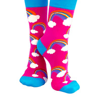 Alternate view of the pink blue rainbow cotton socks showing the pattern