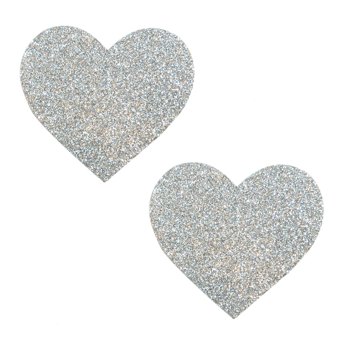 Silver Glitter Heart Nipple Pasties shown on their own with a sparkling glitter finish