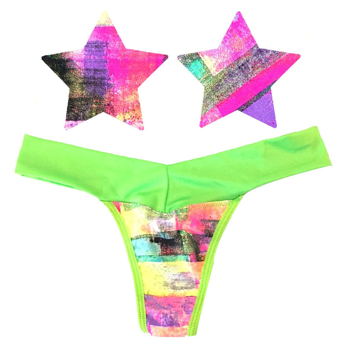 Blacklight green pasties and panties, Neva Nude