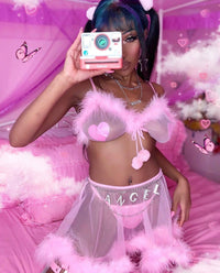 Pink Glitter Heart Nipple Pasties worn by a model, showing the sparkling glitter finish on skin