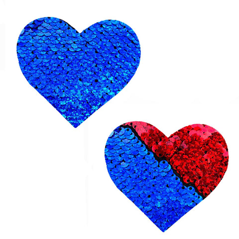American Spirit Red & Blue Sequin I Heart U Pasties, Heart Nipple Pasties - NevaNude