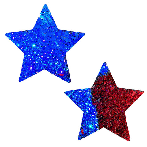 American Spirit Red Blue Flip Sequin Starry Nights Pasties, Star Pasties - NevaNude
