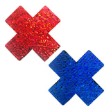 American Spirit Blue and Red Sequin X Factor Pasties, X Nipple Pasties - NevaNude