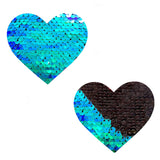 Ariel Green & Black Sequin I Heart U Pasties, Heart Nipple Pasties - NevaNude