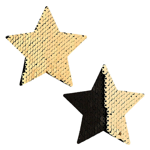 Athena Gold & Black Sequin Starry Nights Pasties, Star Pasties - NevaNude