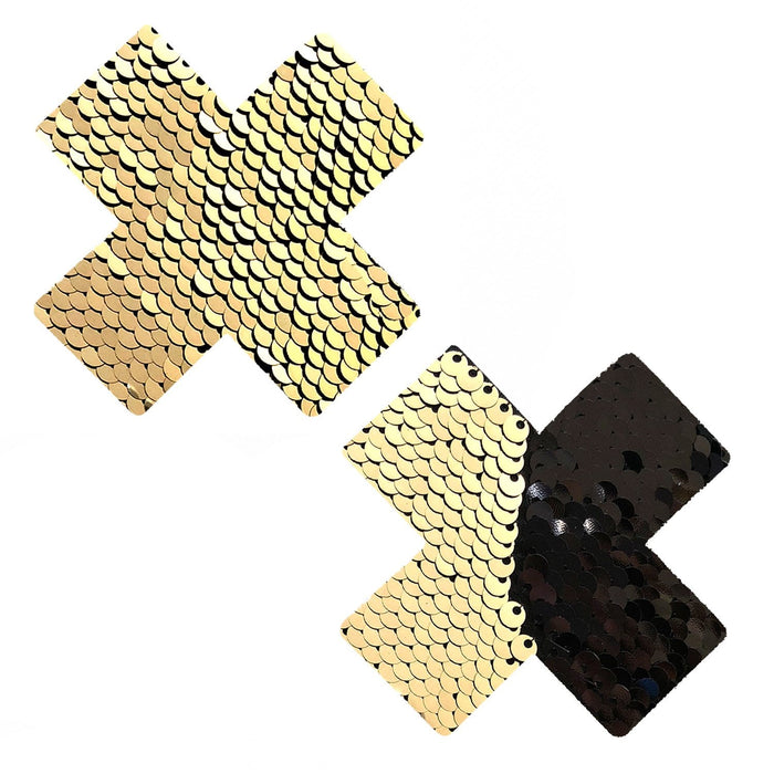 Athena Gold & Black Sequin X Factor Pasties, X Pasties - NevaNude