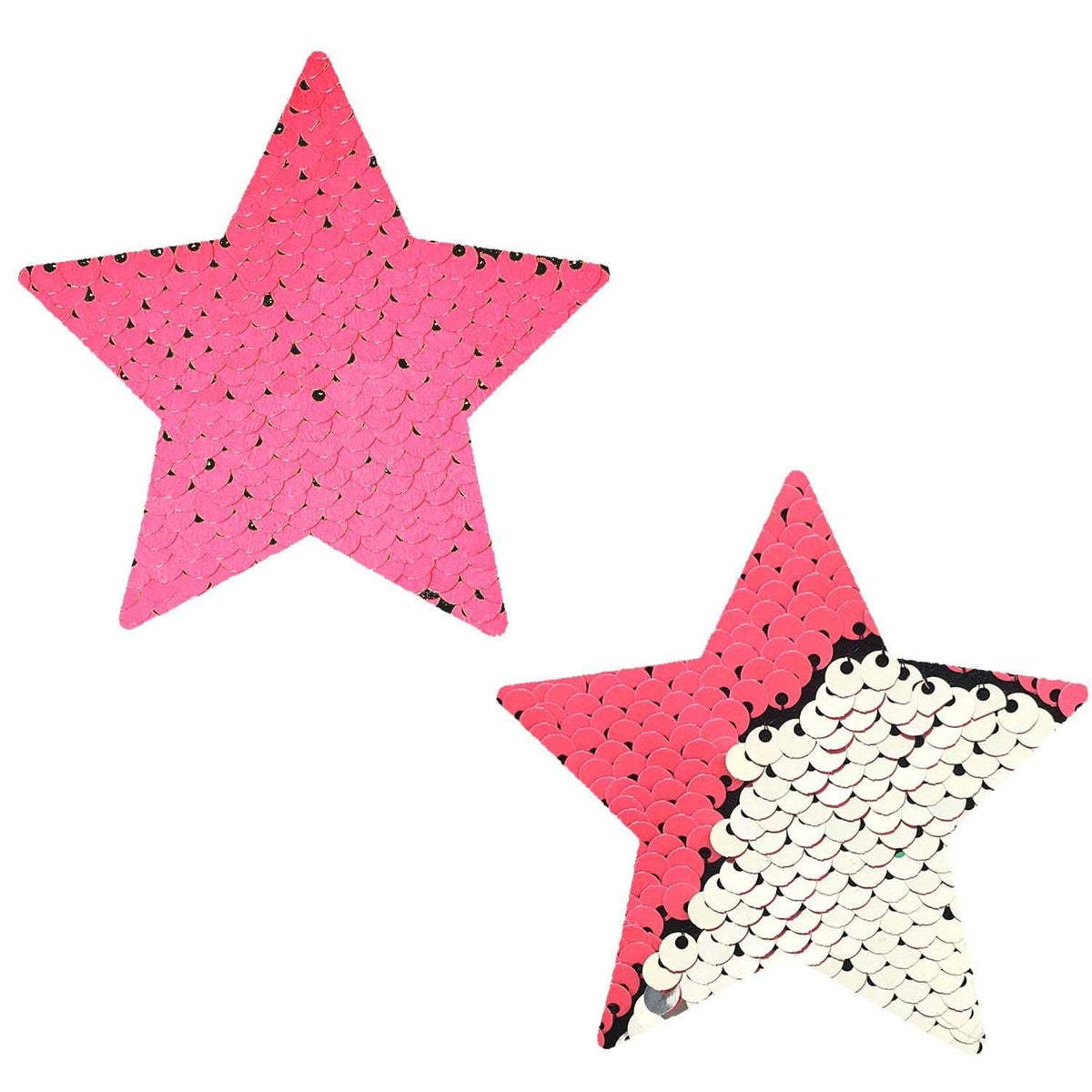 Bitchin' Blacklight Pink Silver Flip Sequin Starry Nights Pasties, Star Pasties - NevaNude