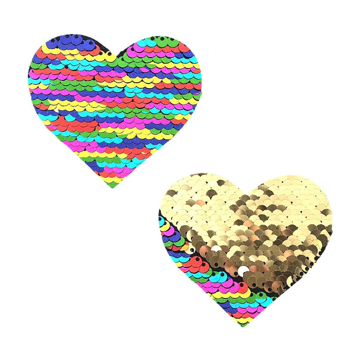 FunFetti Multicolor Gold Flip Sequin I Heart U Pasties, Heart Nipple Pasties - NevaNude