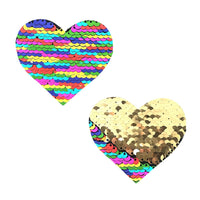 FunFetti Multicolor Gold Flip Sequin I Heart U Pasties, Heart Nipple Pasties - NevaNude