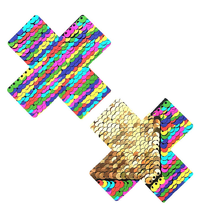 FunFetti Multicolor Gold Flip Sequin X Factor Nipztix, X Nipple Pasties - NevaNude